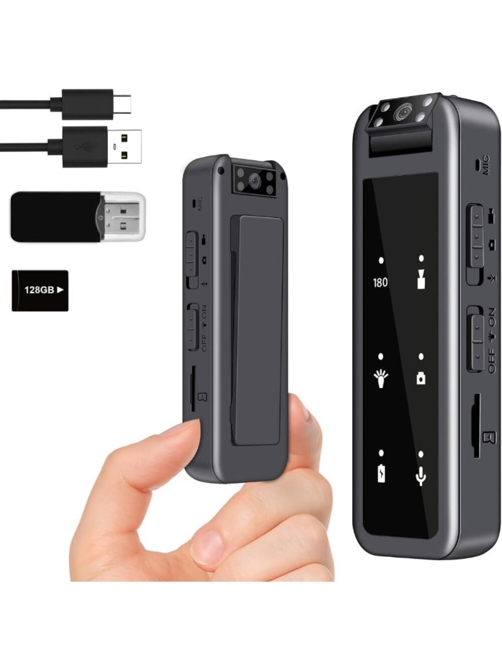 128GB Mini Sports Body Camera, 1080P Wearable Video Recorder, IR Night Vision